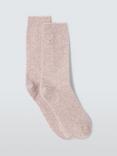 John Lewis Diamond Cable Knit Wool Silk Blend Ankle Socks, Blush
