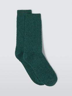 John Lewis Diamond Cable Knit Wool Silk Blend Ankle Socks, Green
