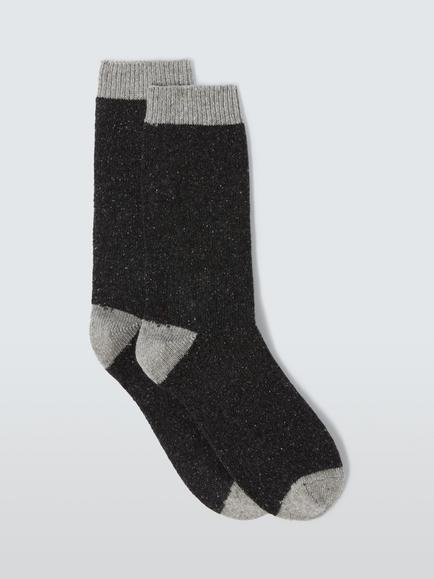 John Lewis Wool Silk Ankle Socks, Charcoal/Grey