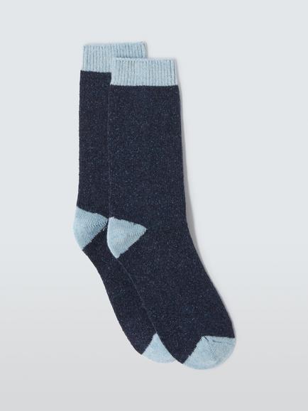 John Lewis Wool Silk Ankle Socks, Navy/Blue