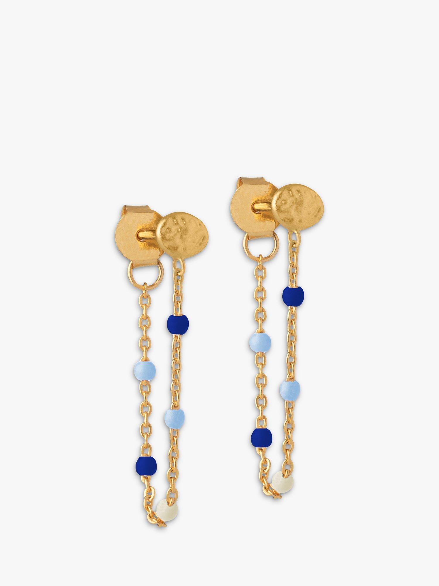 Product image 1 of 4, which shows ENAMEL Copenhagen Lola Enamel Chain Earrings, Gold/Marine