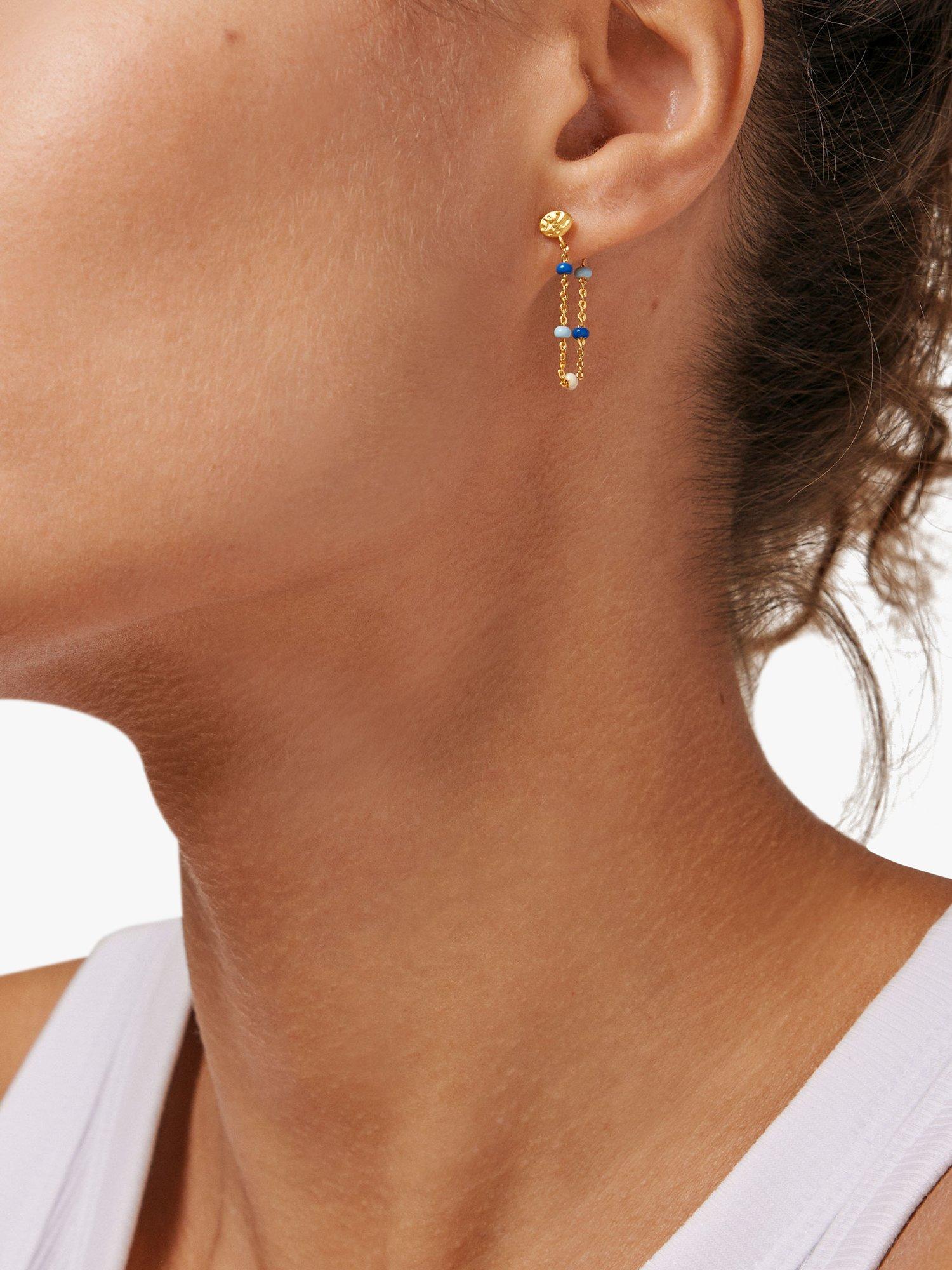 Product image 2 of 4, which shows ENAMEL Copenhagen Lola Enamel Chain Earrings, Gold/Marine
