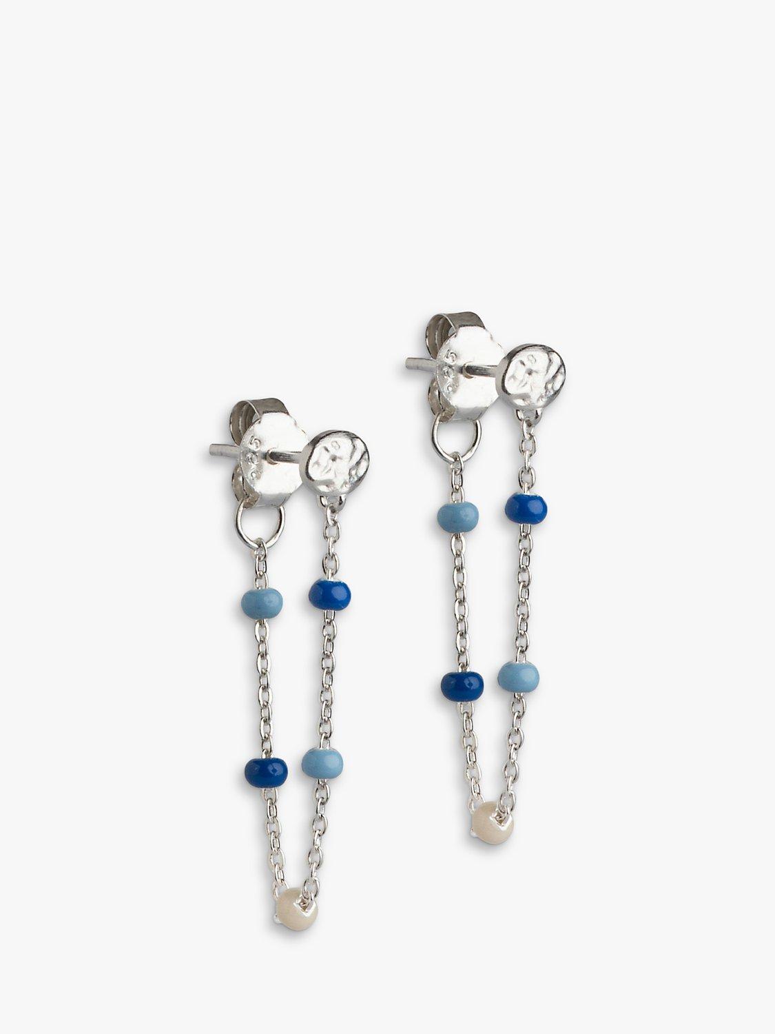 Product image 1 of 3, which shows ENAMEL Copenhagen Lola Enamel Chain Earrings, Silver/Marine