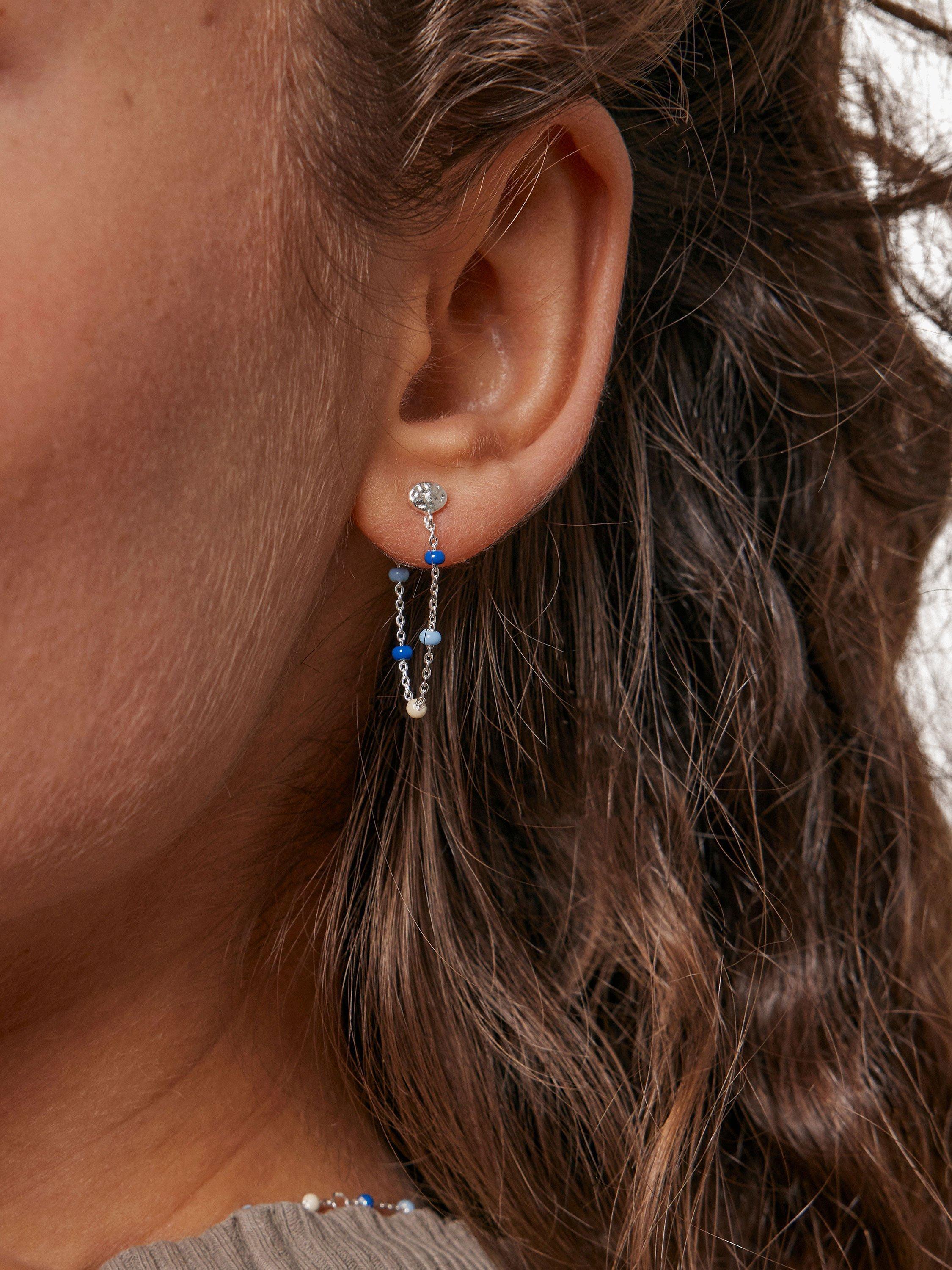 Product image 2 of 3, which shows ENAMEL Copenhagen Lola Enamel Chain Earrings, Silver/Marine