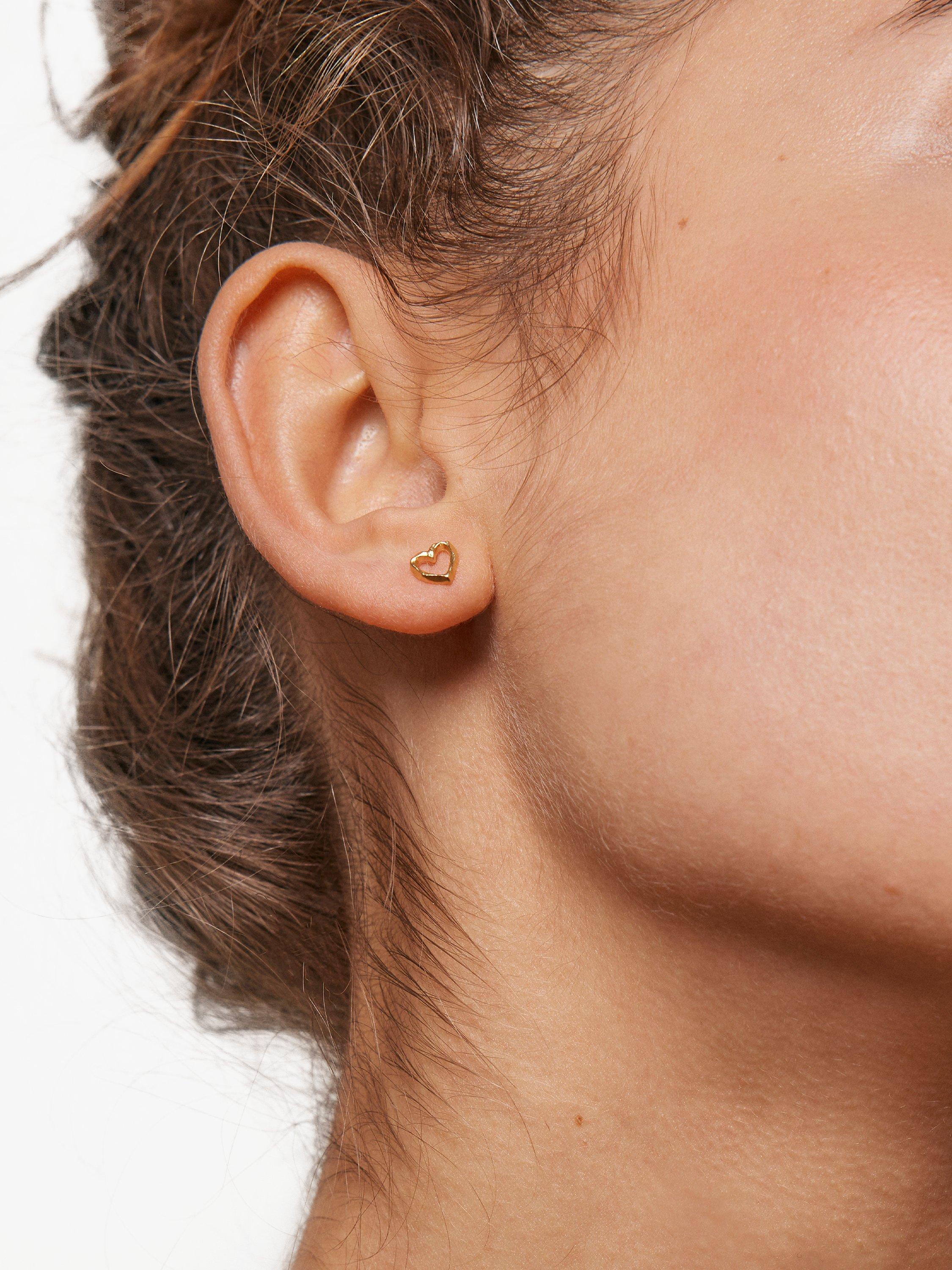 Product image 2 of 3, which shows ENAMEL Copenhagen Organic Heart Stud Earrings, Yellow Gold