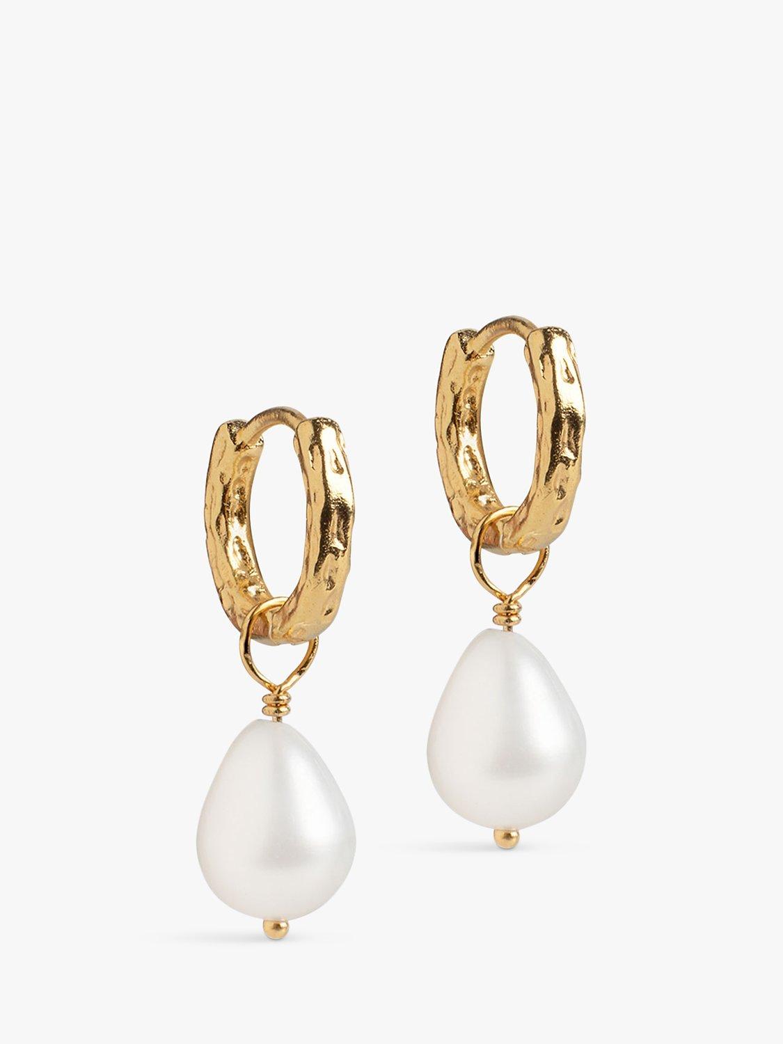 Product image 1 of 4, which shows ENAMEL Copenhagen Pearl Drop Hoop Earrings, Gold
