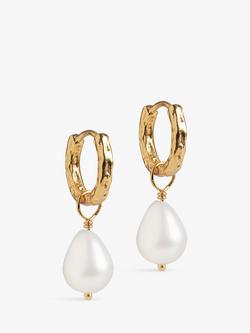 ENAMEL Copenhagen Pearl Drop Hoop Earrings, Gold, Yellow Gold