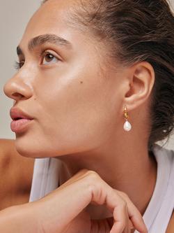 ENAMEL Copenhagen Pearl Drop Hoop Earrings, Gold - view 2, Yellow Gold