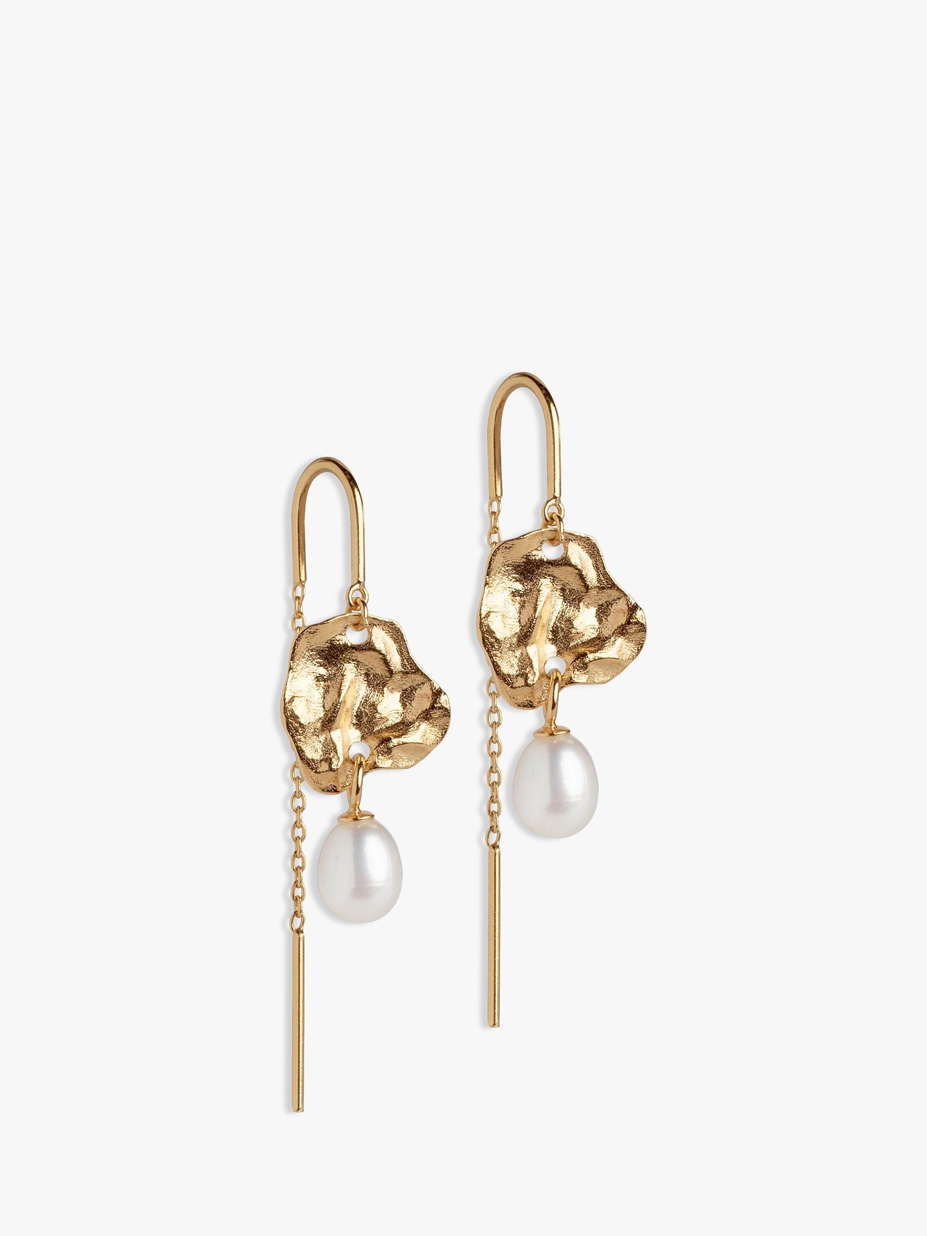 Product image 1 of 4, which shows ENAMEL Copenhagen Kai Pearl Chain Drop Earrings, Gold