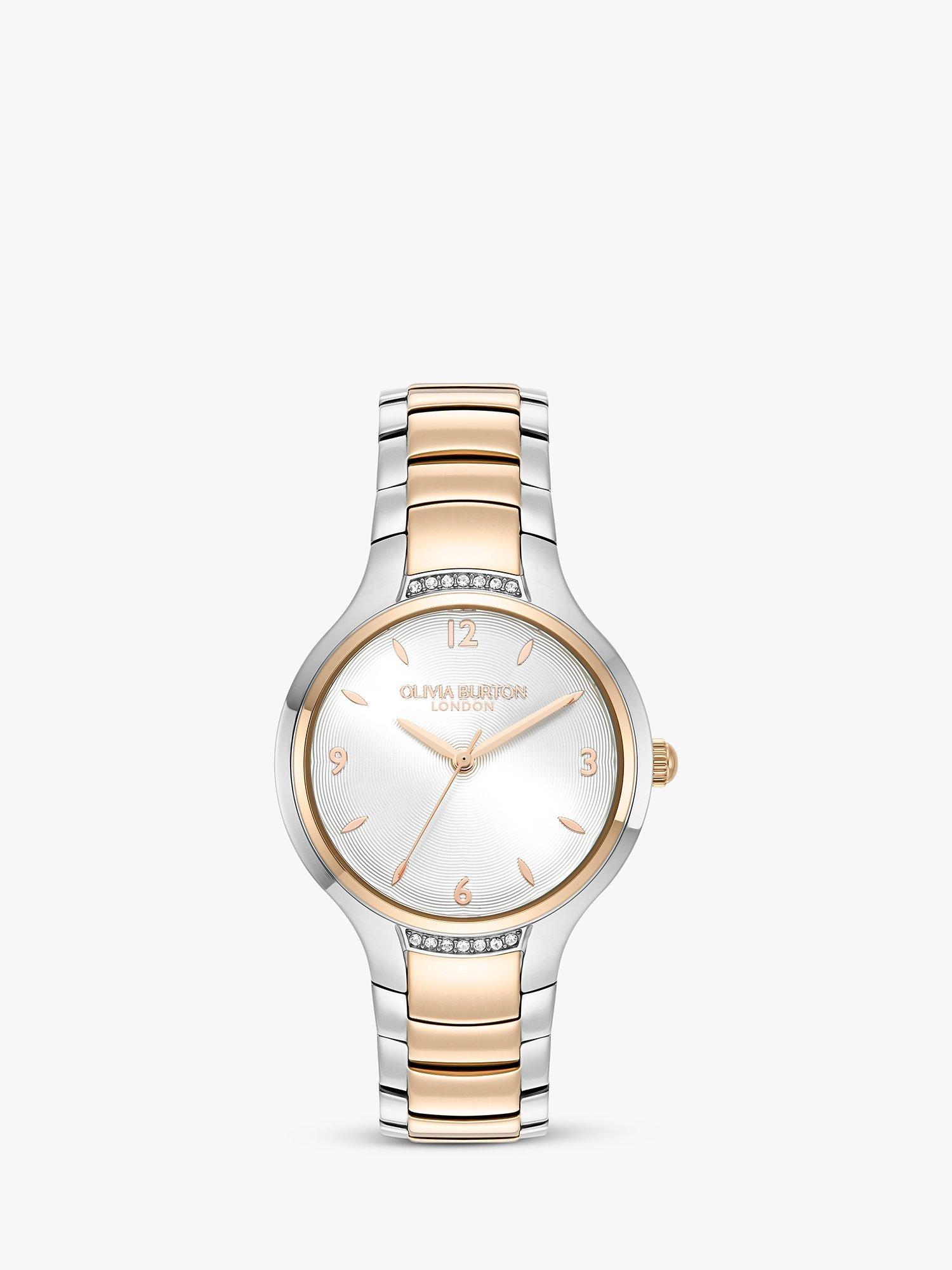 Olivia Burton Women's Three Link Integrated Bracelet Strap Watch, Silver / Gold