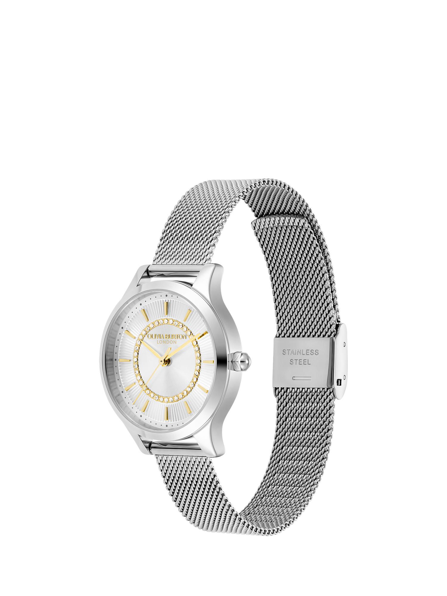 Product image 2 of 7, which shows Olivia Burton Women's Micro-Pave Crystal Mesh Strap Watch, Silver 24000212