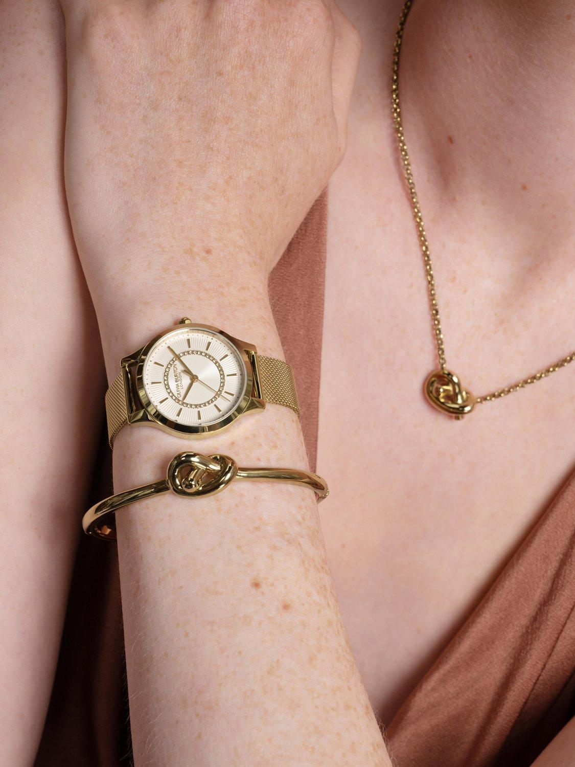 Product image 5 of 7, which shows Olivia Burton Women's Micro-Pave Crystal Mesh Strap Watch, Gold 24000214