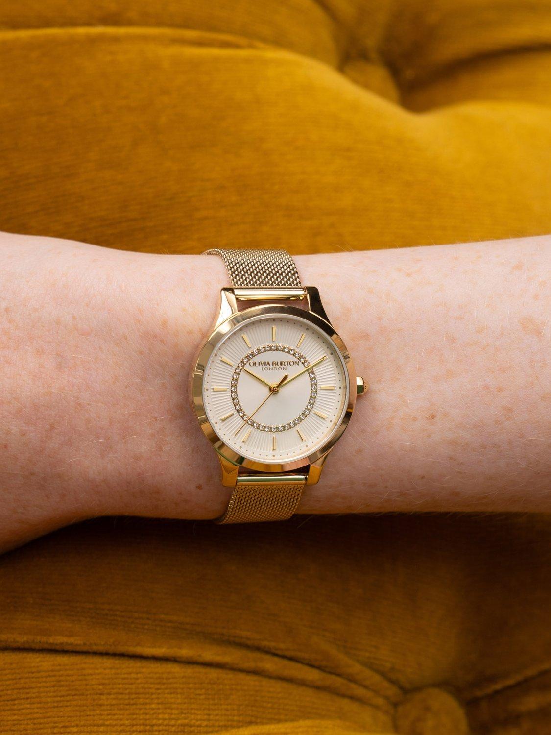 Product image 6 of 7, which shows Olivia Burton Women's Micro-Pave Crystal Mesh Strap Watch, Gold 24000214