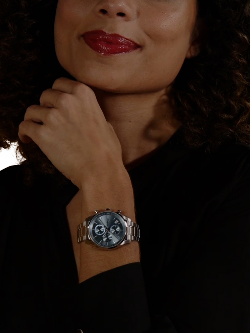 BOSS Women s Grand Tour Chronograph Date Bracelet Strap Watch Silver Blue 1502767
