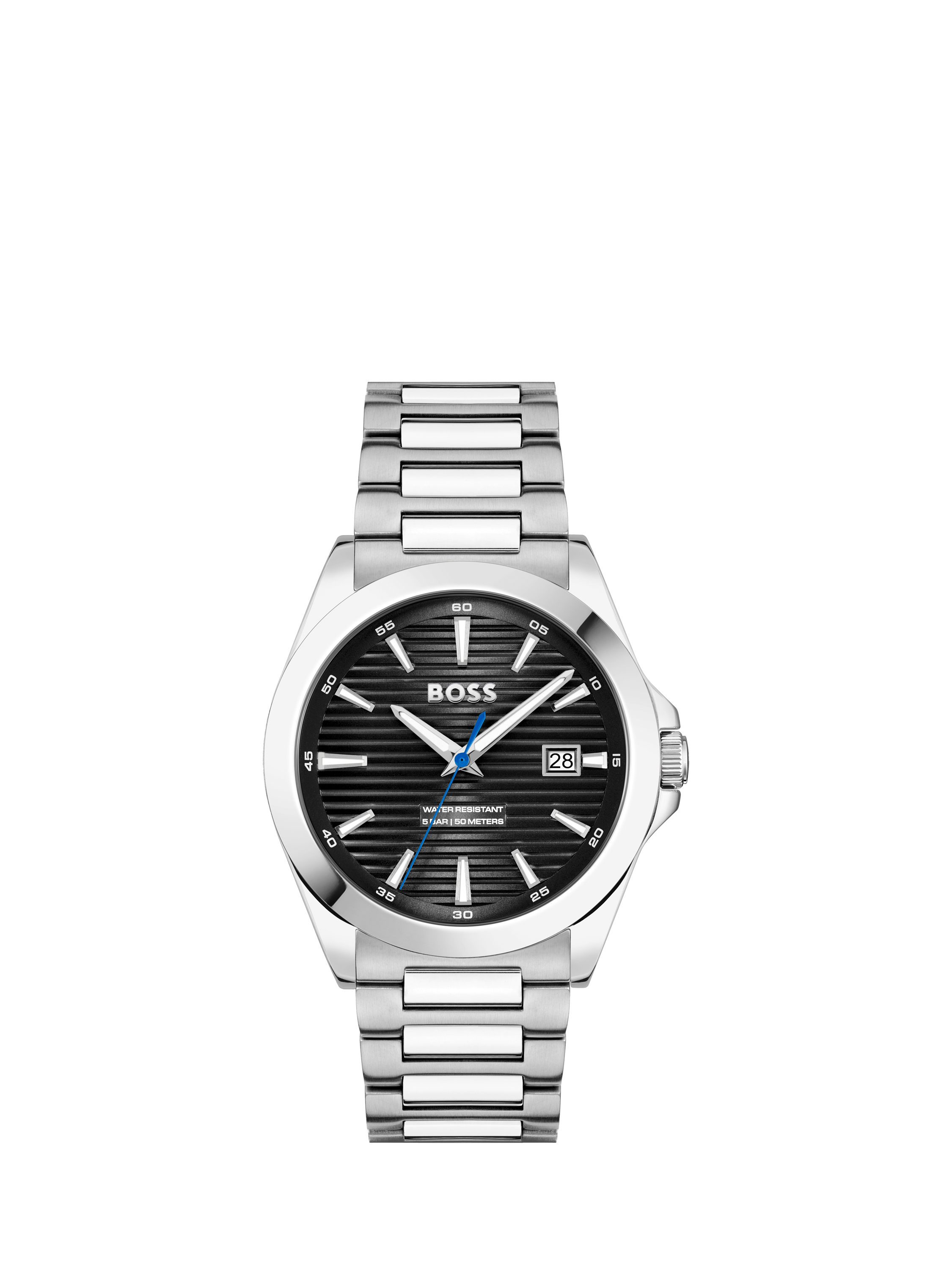 Product image 1 of 7, which shows BOSSS Men's Strike Date Bracelet Strap Watch, Silver/Black 1514170