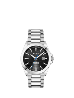 BOSSS Men's Strike Date Bracelet Strap Watch, Silver/Black