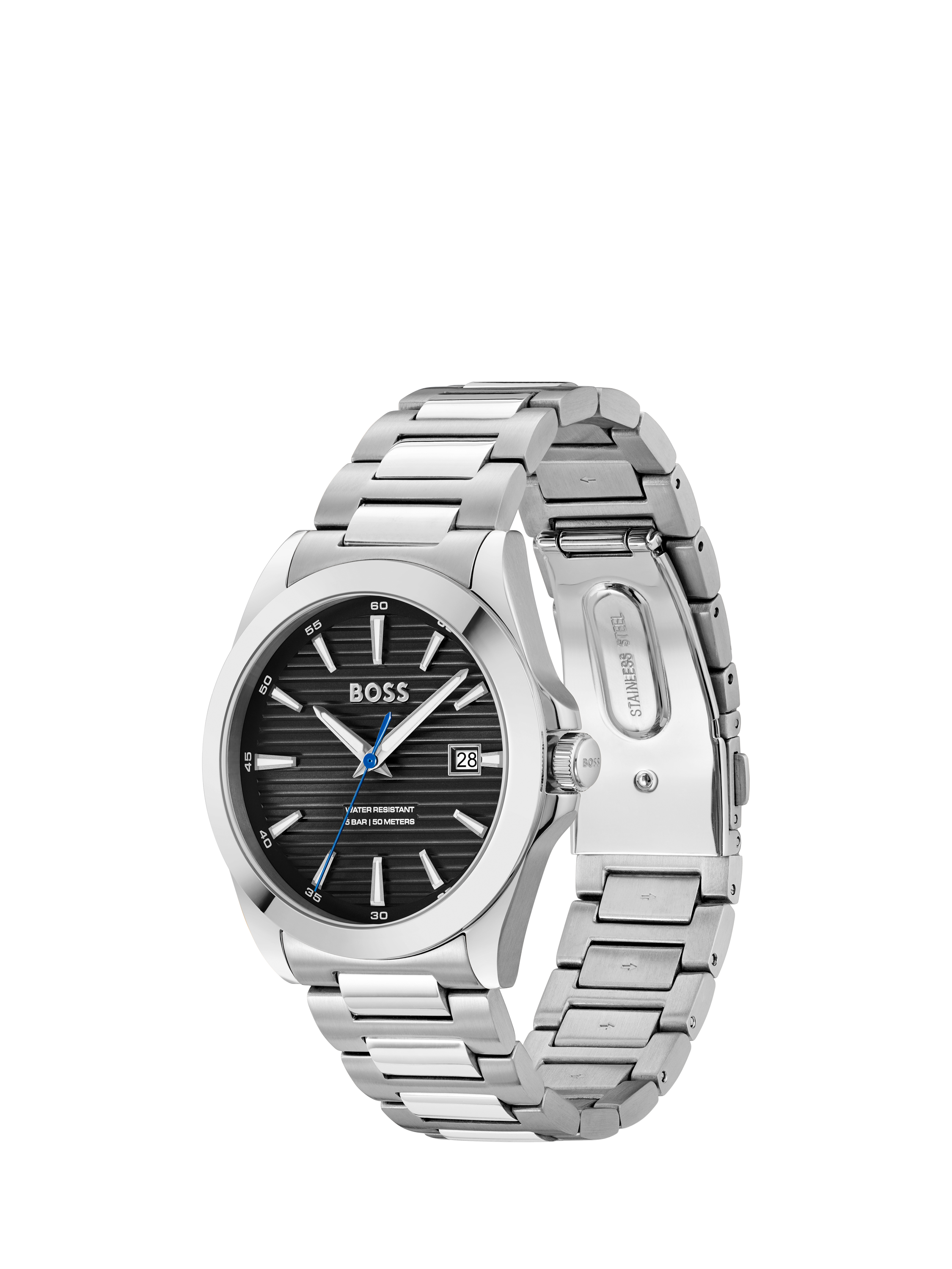 Product image 3 of 7, which shows BOSSS Men's Strike Date Bracelet Strap Watch, Silver/Black 1514170