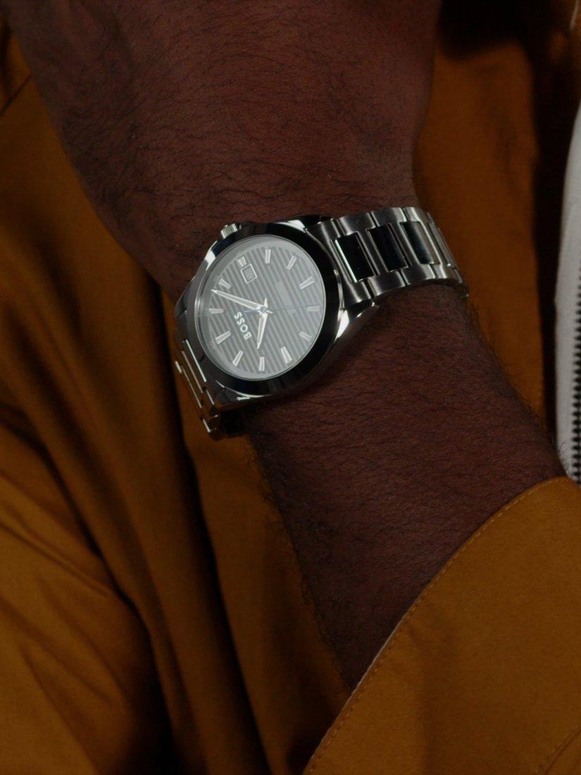 Product image 5 of 7, which shows BOSSS Men's Strike Date Bracelet Strap Watch, Silver/Black 1514170