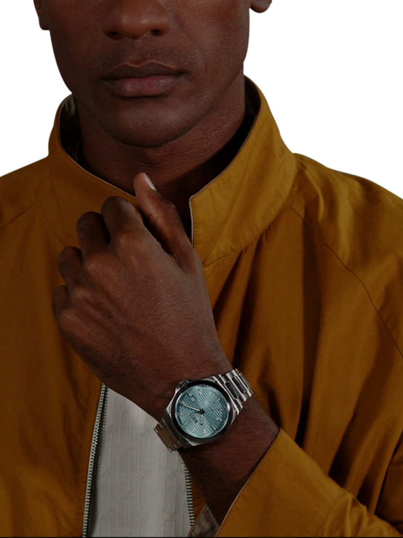 Product image 5 of 7, which shows BOSSS Men's Strike Date Bracelet Strap Watch, Silver/Turquoise 1514171