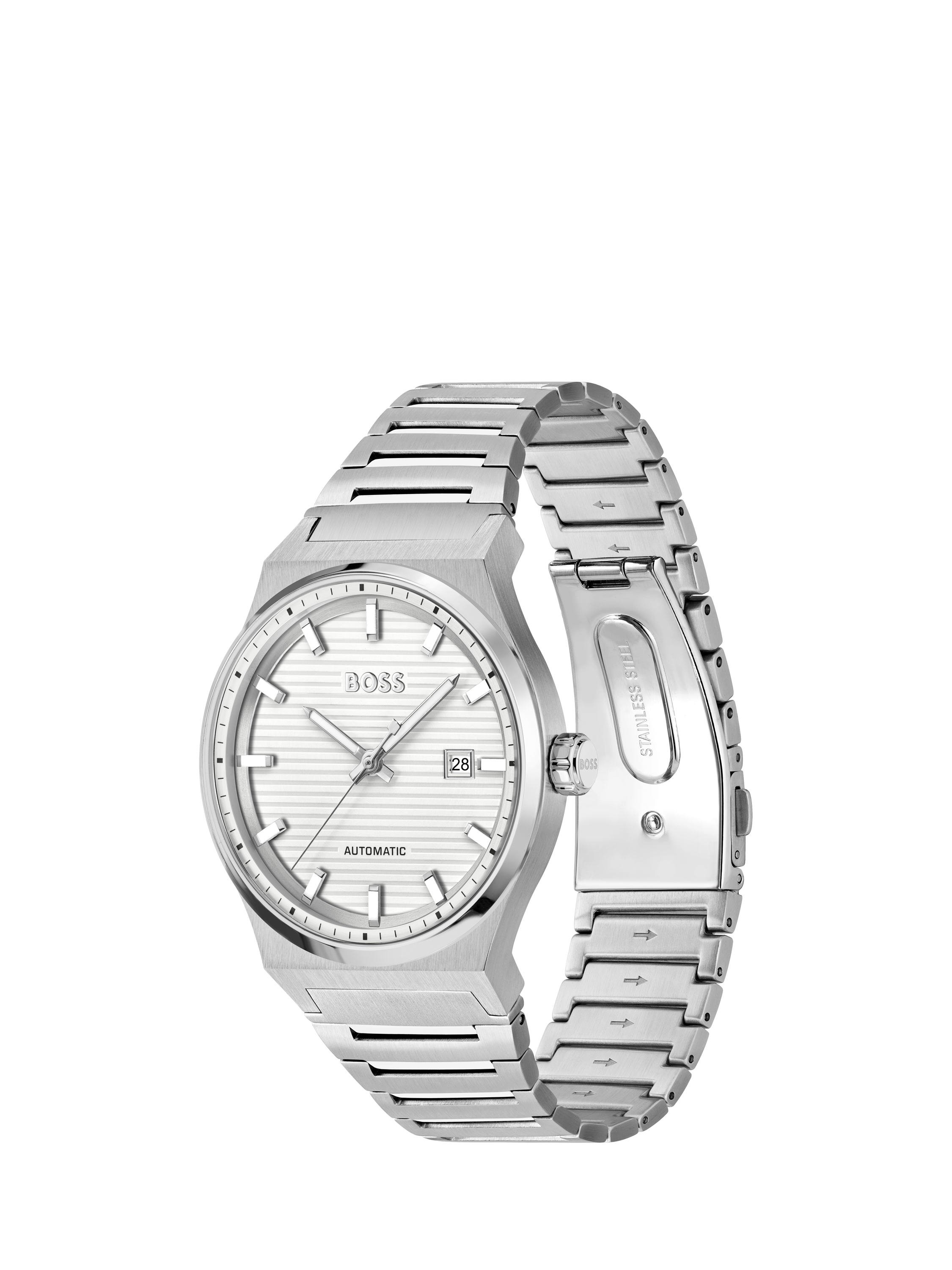 Product image 4 of 8, which shows BOSS 1514186 Men's Candor Date Automatic Bracelet Strap Watch, Silver