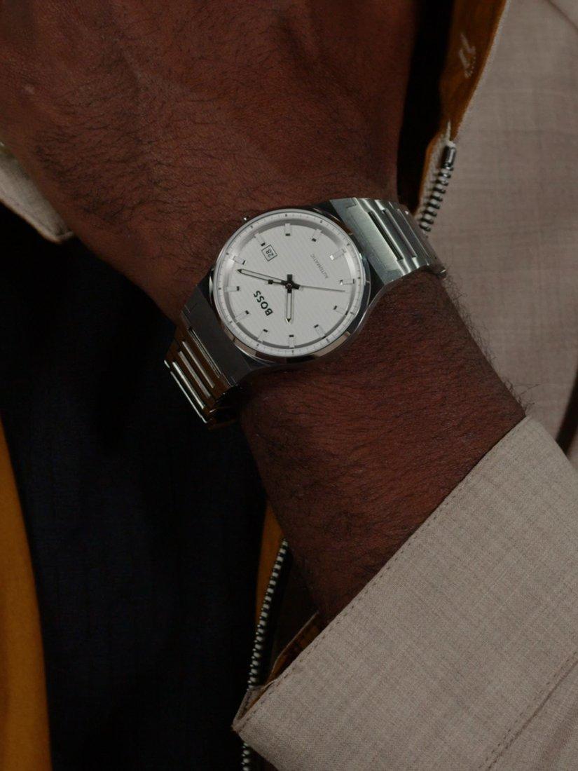 Product image 5 of 8, which shows BOSS 1514186 Men's Candor Date Automatic Bracelet Strap Watch, Silver