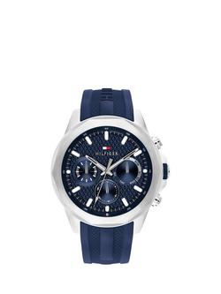 Tommy Hilfiger 1710649 Men's Chronograph Resin Strap Watch, Blue/Silver, Blue/Silver
