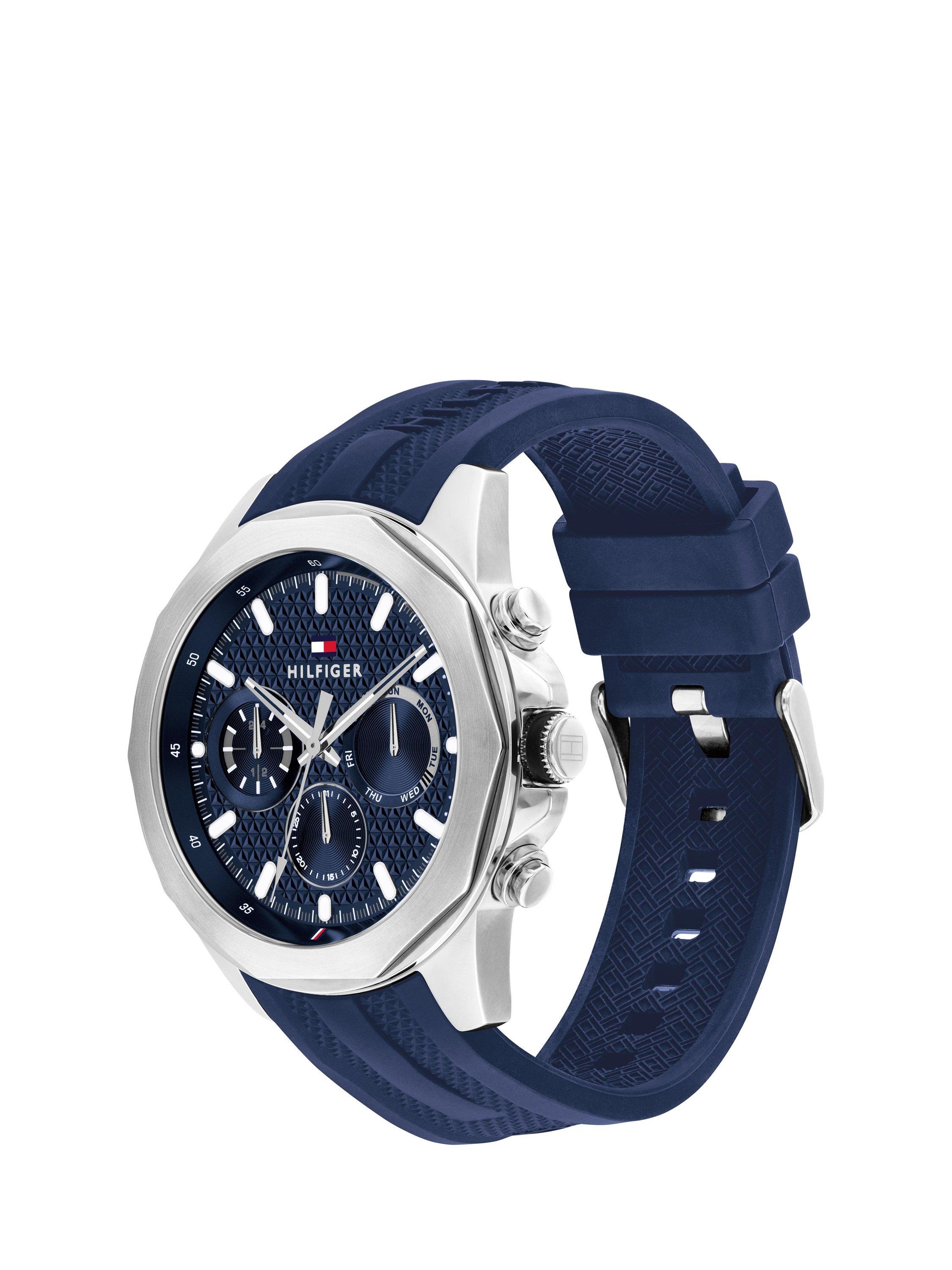 Product image 2 of 4, which shows Tommy Hilfiger 1710649 Men's Chronograph Resin Strap Watch, Blue/Silver