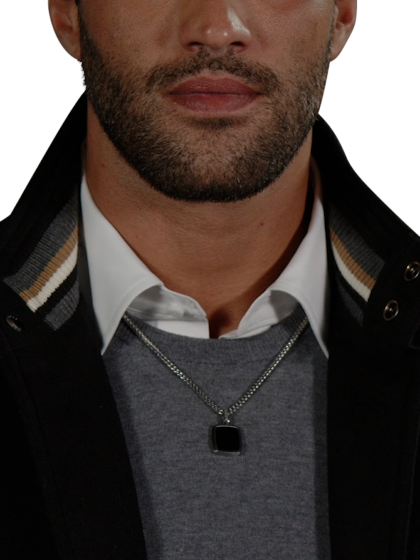 Product image 2 of 6, which shows BOSS Men's Odell Onyx Pendant Necklace, Silver/Black