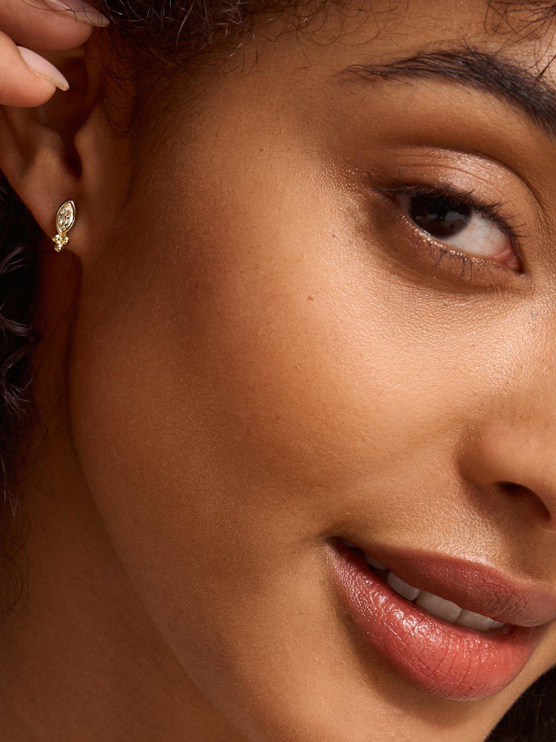 Product image 2 of 5, which shows Olivia Burton Marquis Caviar Bead Stud Earrings, Gold