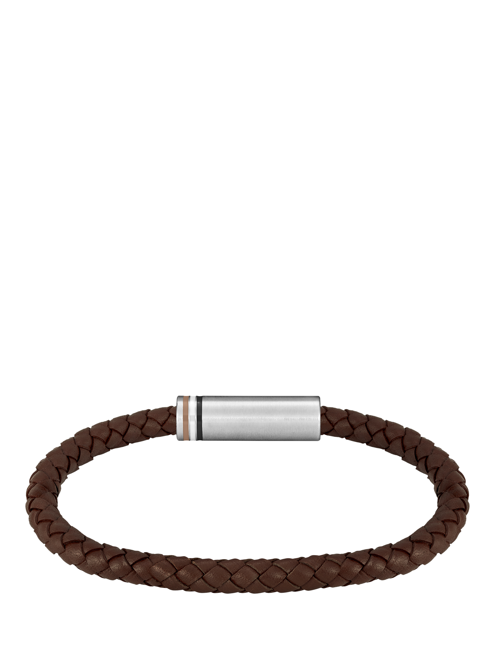 Product image 2 of 4, which shows BOSS Men's Ares Leather Braided Bracelet, Brown/Silver
