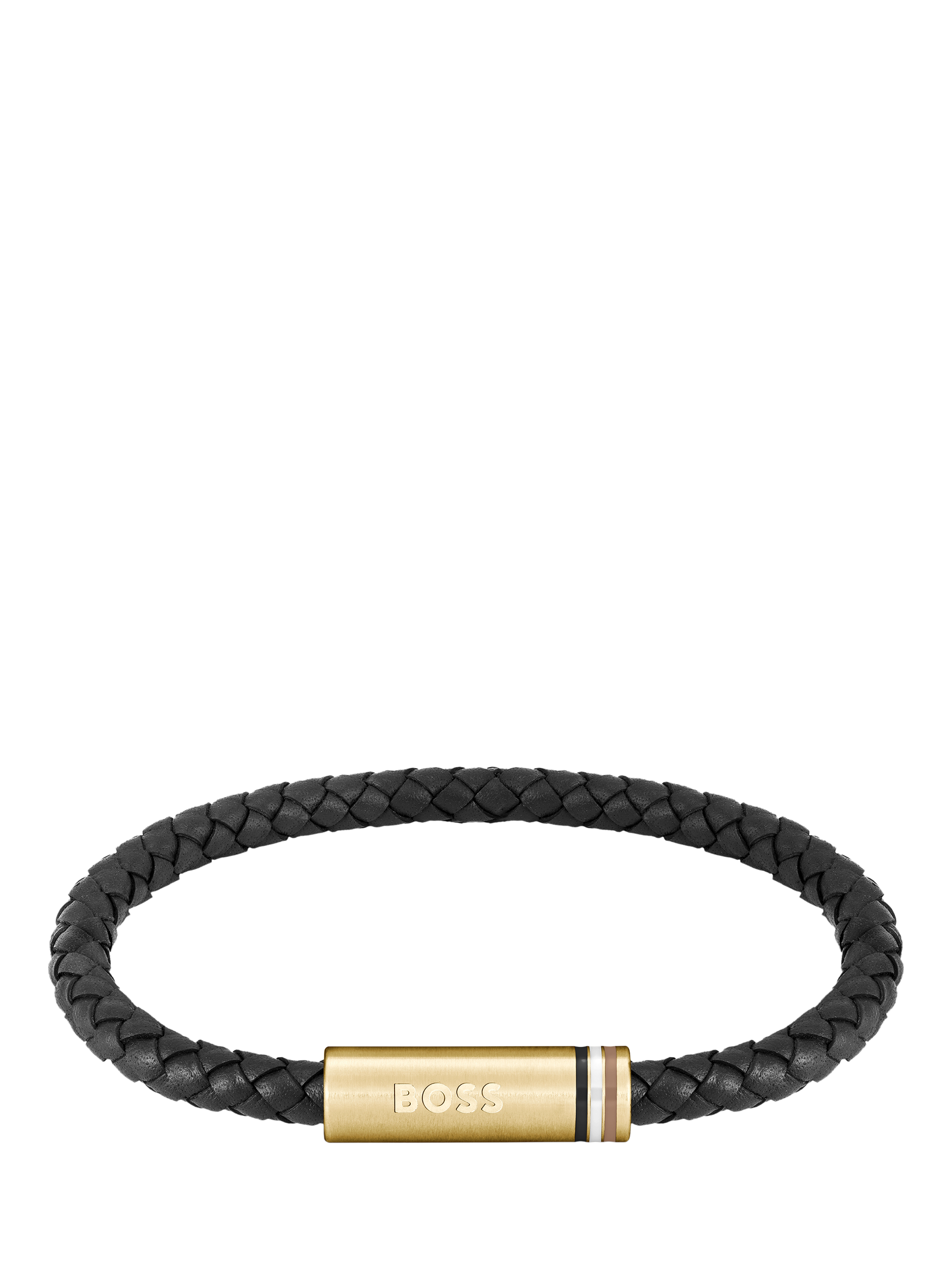Product image 1 of 4, which shows BOSS Men's Ares Leather Braided Bracelet, Black/Gold