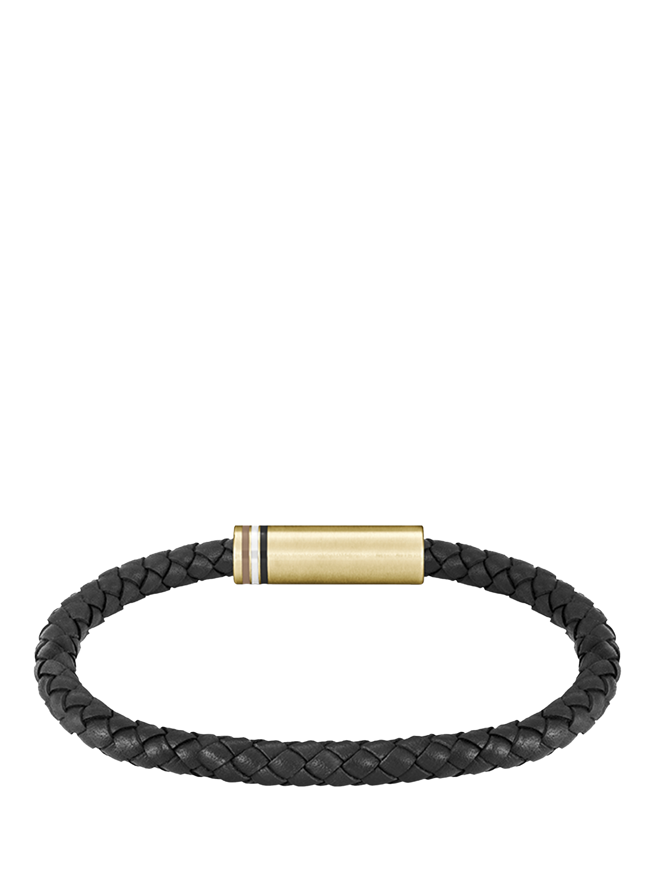 Product image 2 of 4, which shows BOSS Men's Ares Leather Braided Bracelet, Black/Gold