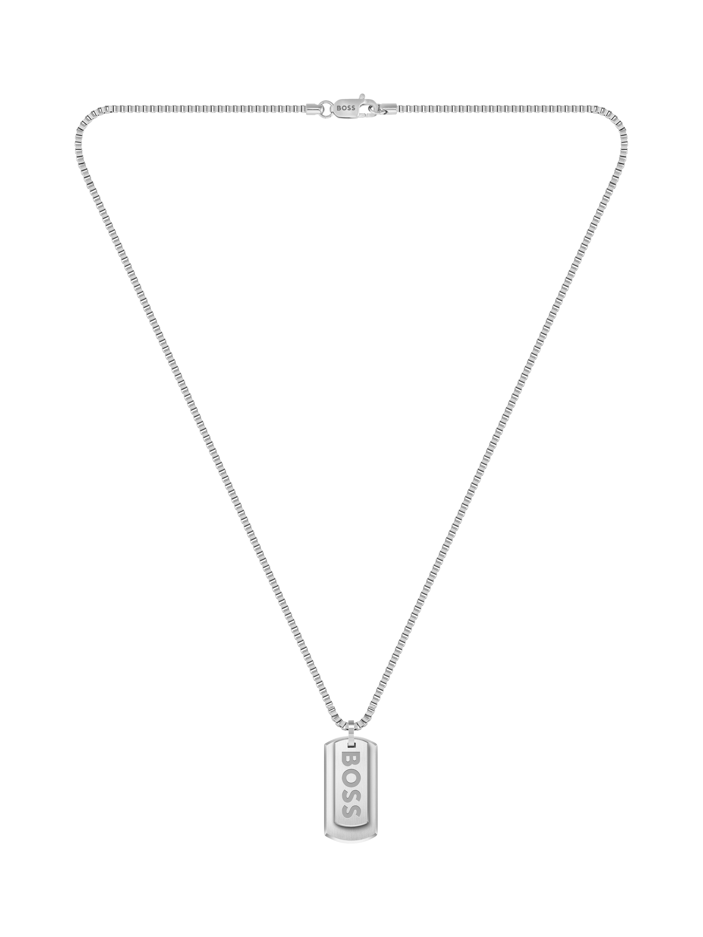 Product image 4 of 7, which shows BOSS Men's Devon Dog Tag Pendant Necklace and Box Chain Bracelet Gift Set, Silver