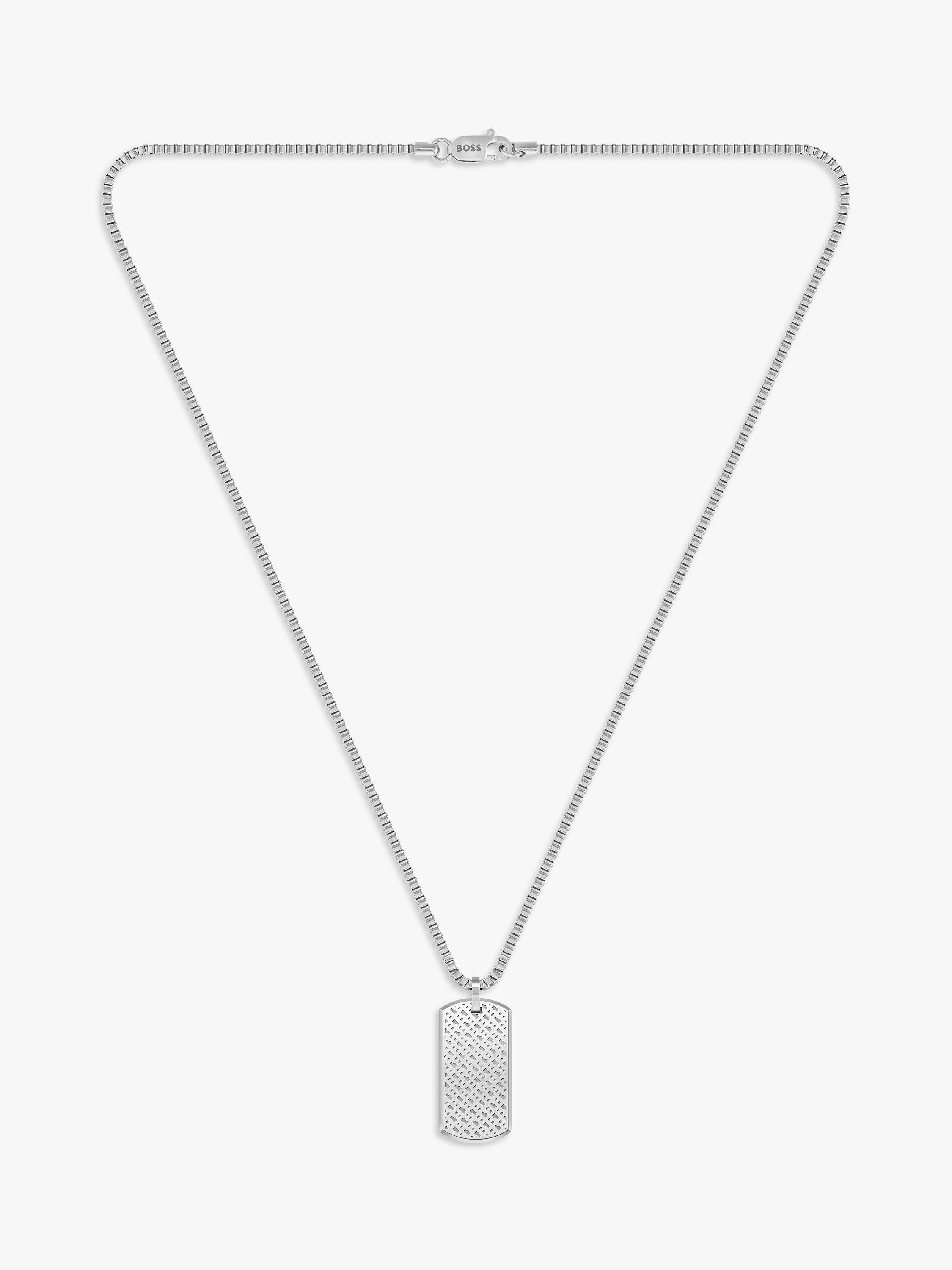 Product image 5 of 7, which shows BOSS Men's Devon Dog Tag Pendant Necklace and Box Chain Bracelet Gift Set, Silver