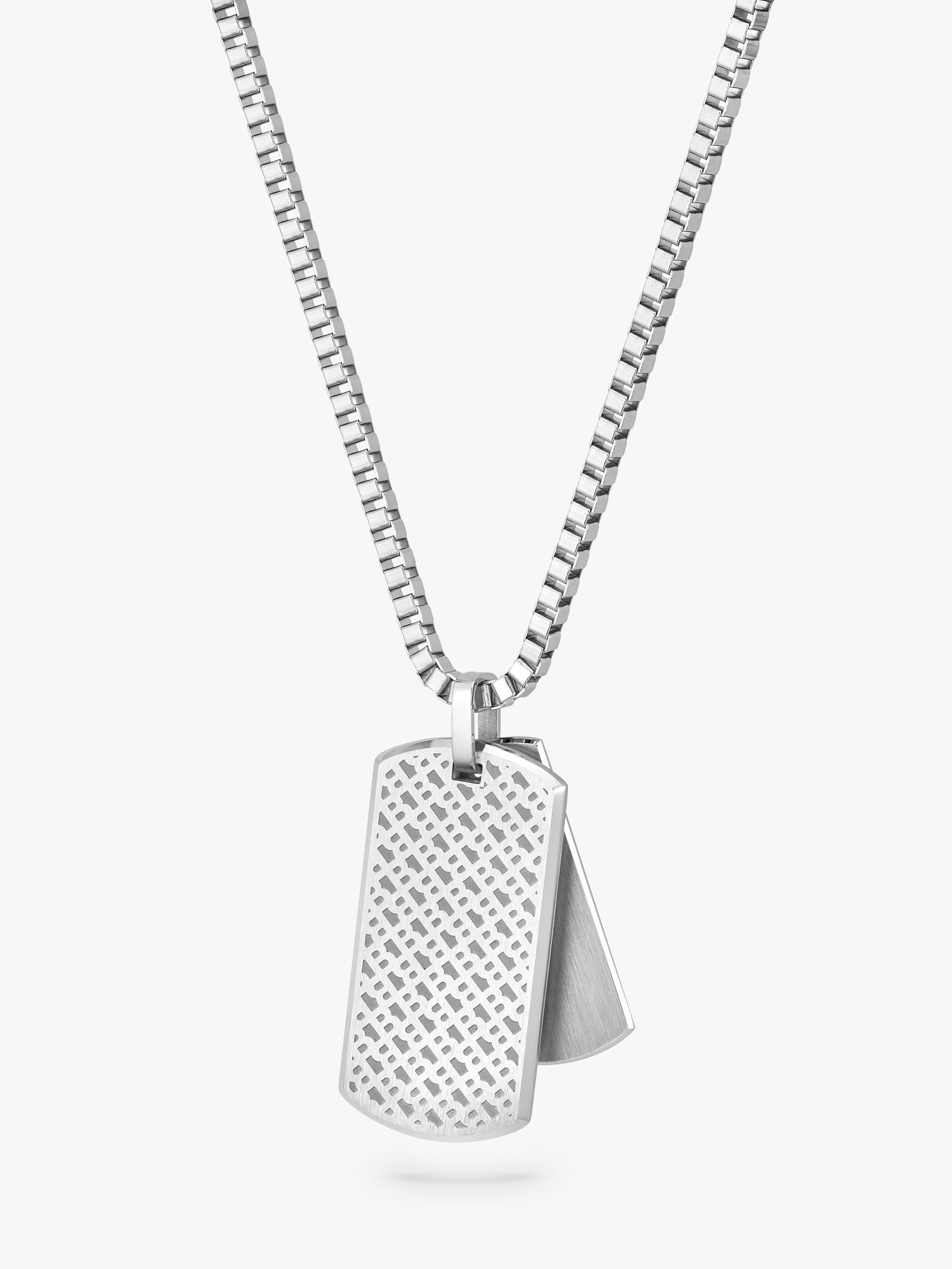 Product image 6 of 7, which shows BOSS Men's Devon Dog Tag Pendant Necklace and Box Chain Bracelet Gift Set, Silver
