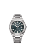 Citizen Men's Sport Octagonal Eco-Drive Date Bracelet Strap Watch, Silver/Green