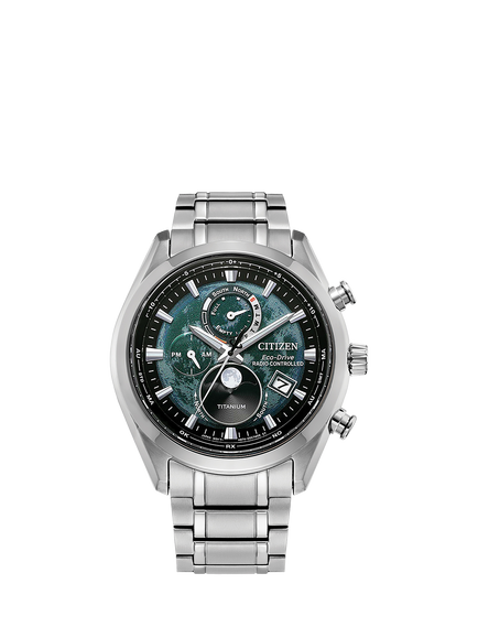 Citizen BY1010-57X Men's Eco-Drive Date Bracelet Strap Watch, Silver/Green, Silver/Green