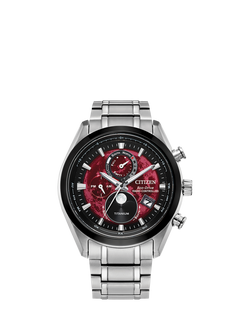 Citizen Tsuki-Yomi Radio-Controlled Moon Phase Eco-Drive Bracelet Strap Watch, Silver/Red