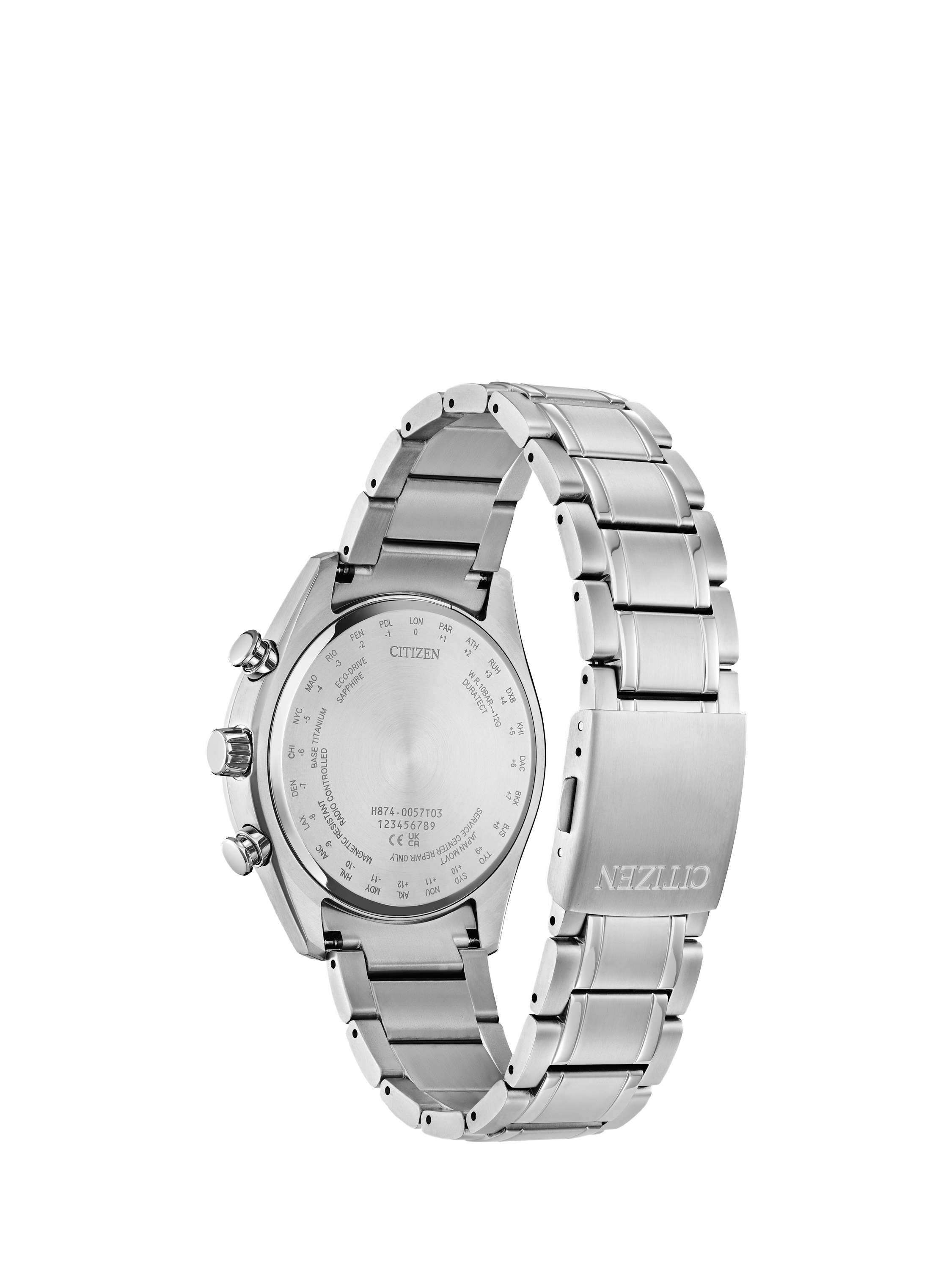 Product image 2 of 4, which shows Citizen Tsuki-Yomi Radio-Controlled Moon Phase Eco-Drive Bracelet Strap Watch, Silver/Red BY1018-55X