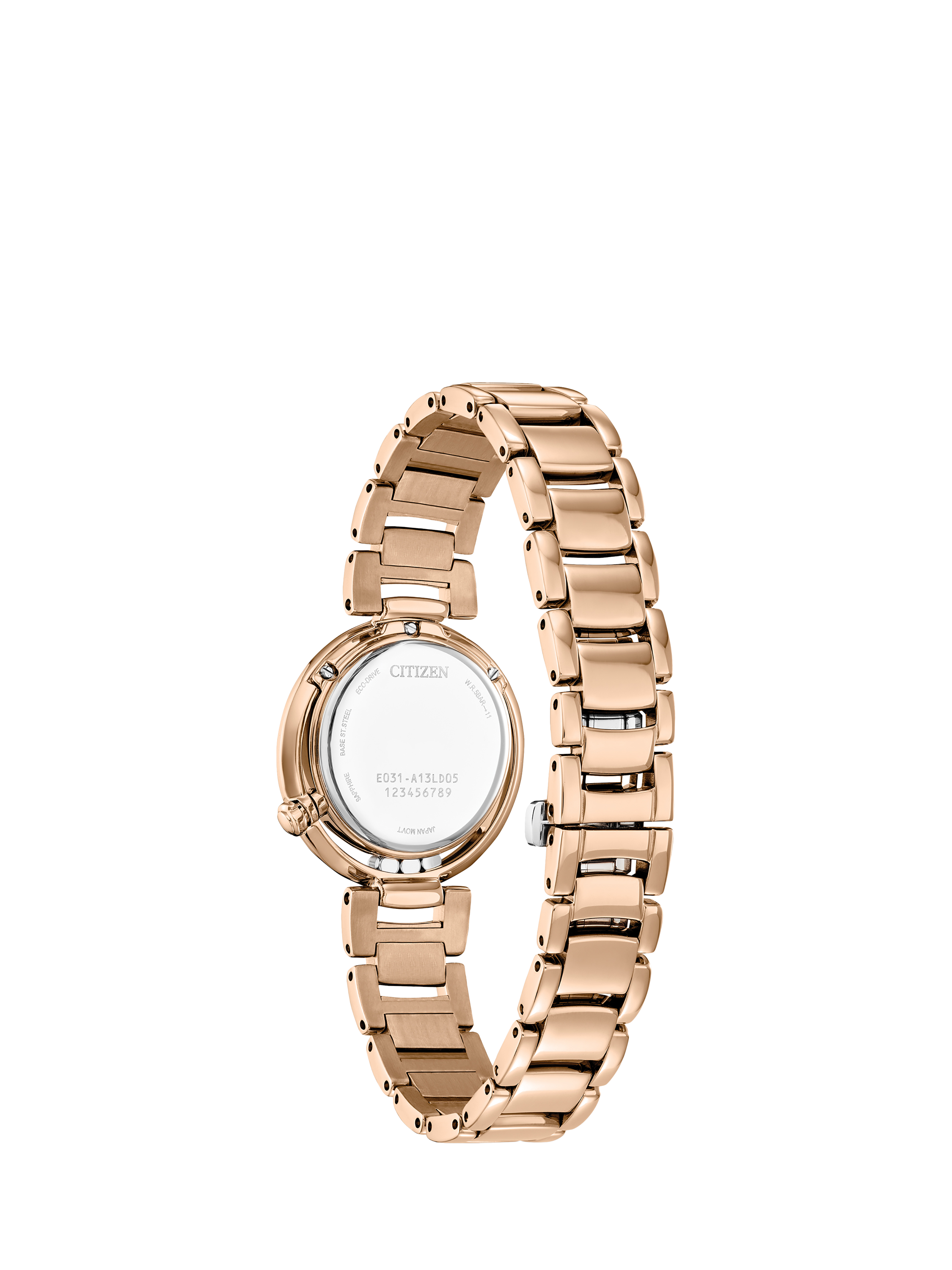 Product image 2 of 8, which shows Citizen EM1113-58Y Women's L Arcly Diamond Eco-Drive Bracelet Strap Watch, Gold/Green