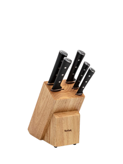 Tefal Ice Force Stainless Steel Knives & Filled Wood Knife Block Set, 5 Piece, Black