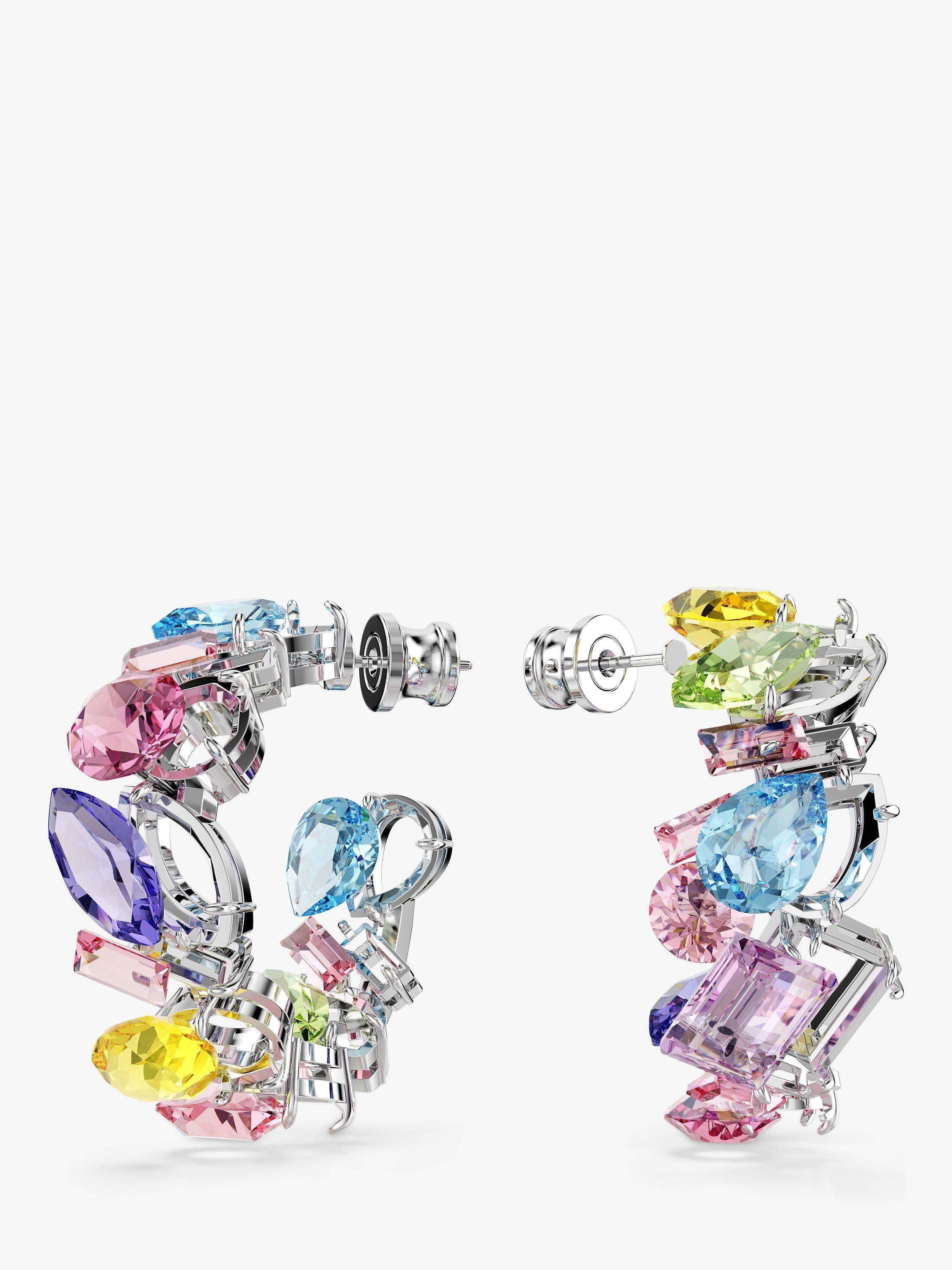 Product image 1 of 4, which shows Swarovski Gema Stone Hoop Earrings, Silver/Multi