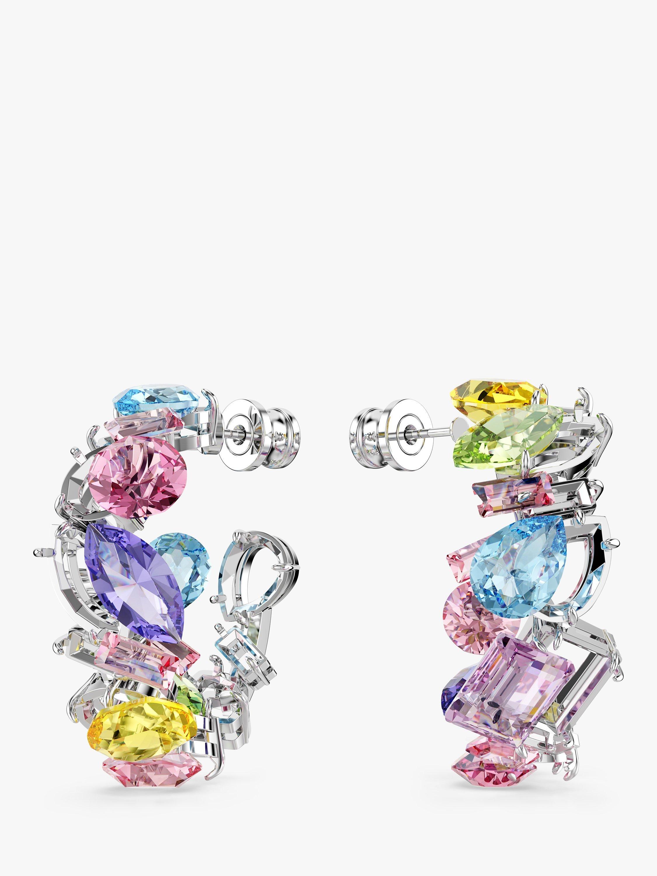 Product image 2 of 4, which shows Swarovski Gema Stone Hoop Earrings, Silver/Multi