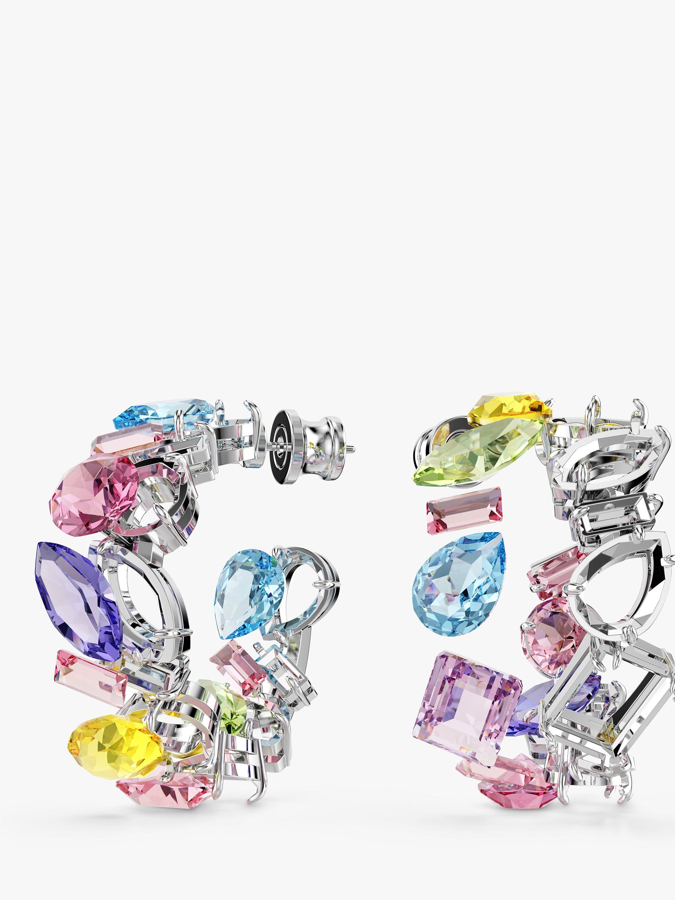 Product image 3 of 4, which shows Swarovski Gema Stone Hoop Earrings, Silver/Multi