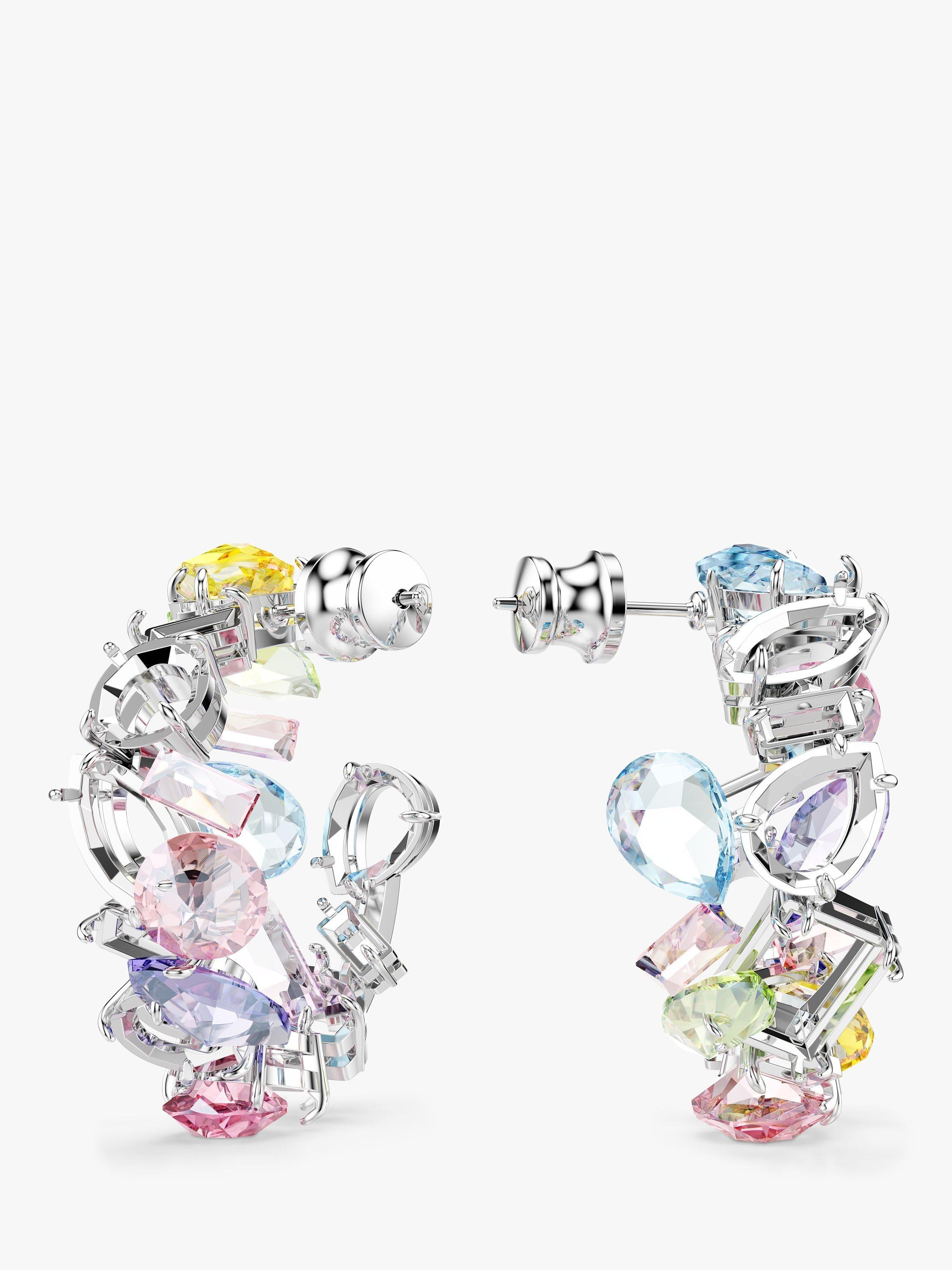 Product image 4 of 4, which shows Swarovski Gema Stone Hoop Earrings, Silver/Multi