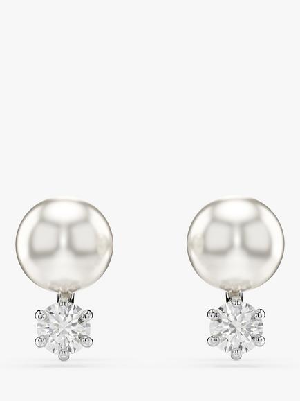 Swarovski Crystal Pearl and Zirconia Stud Earrings, Silver, Silver