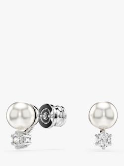 Swarovski Crystal Pearl and Zirconia Stud Earrings, Silver - view 2, Silver