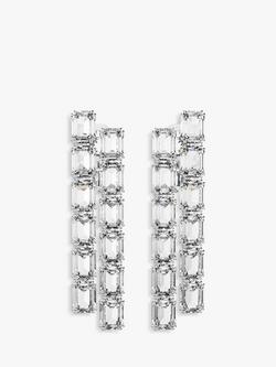 Swarovski Millenia Octagon Cut Crystal Long Rhodium Plated Earrings, Silver, Silver