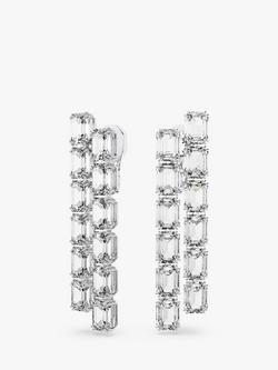 Swarovski Millenia Octagon Cut Crystal Long Rhodium Plated Earrings, Silver - view 2, Silver