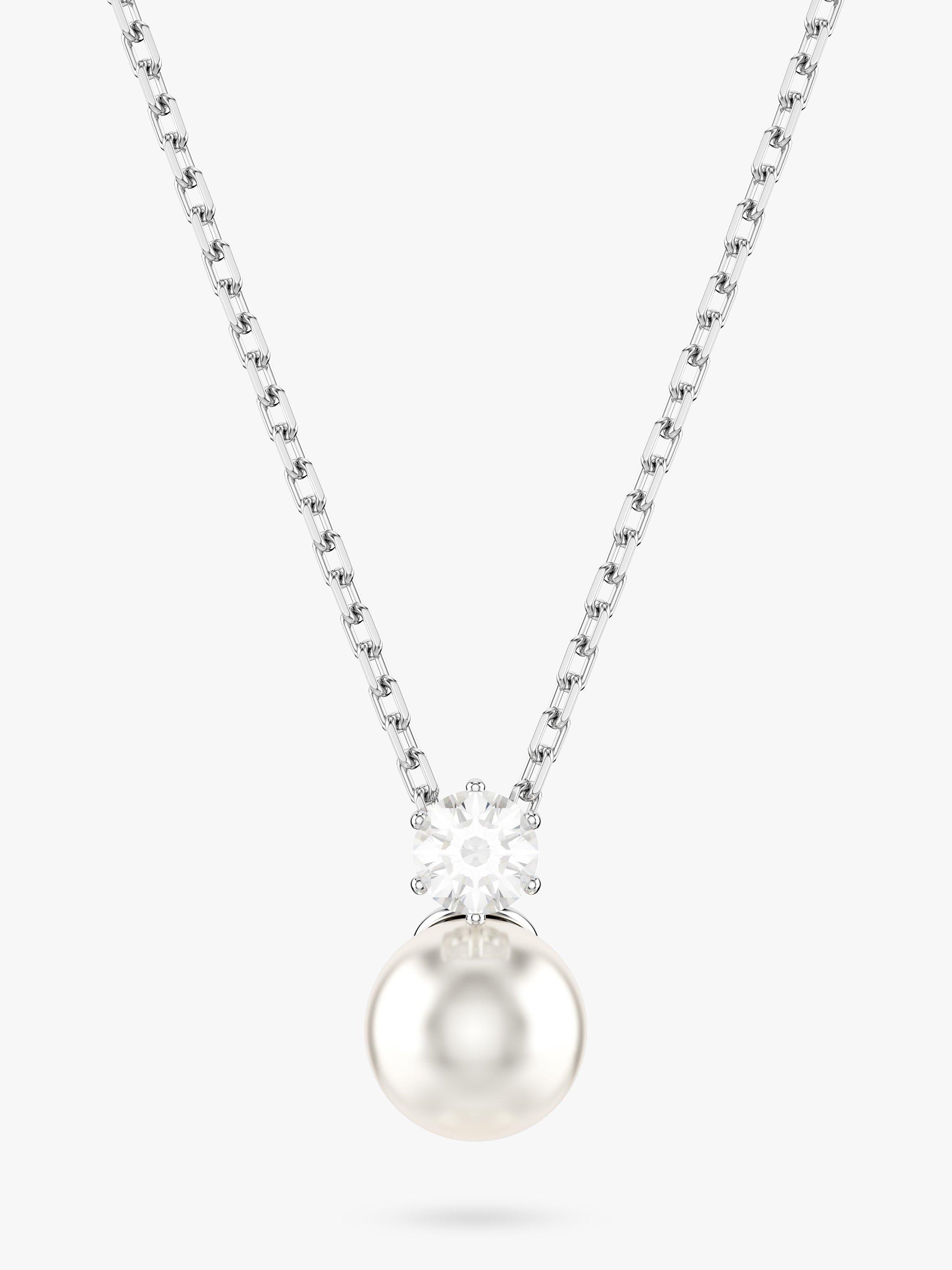Product image 1 of 5, which shows Swarovski Matrix Crystal Pearl Pendant Necklace, Silver/White